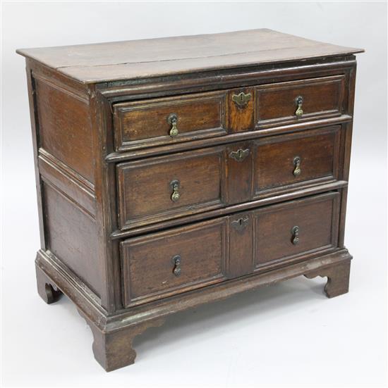 An early 18th century oak chest, W.3ft D.1ft 9in. H.2ft 8in.